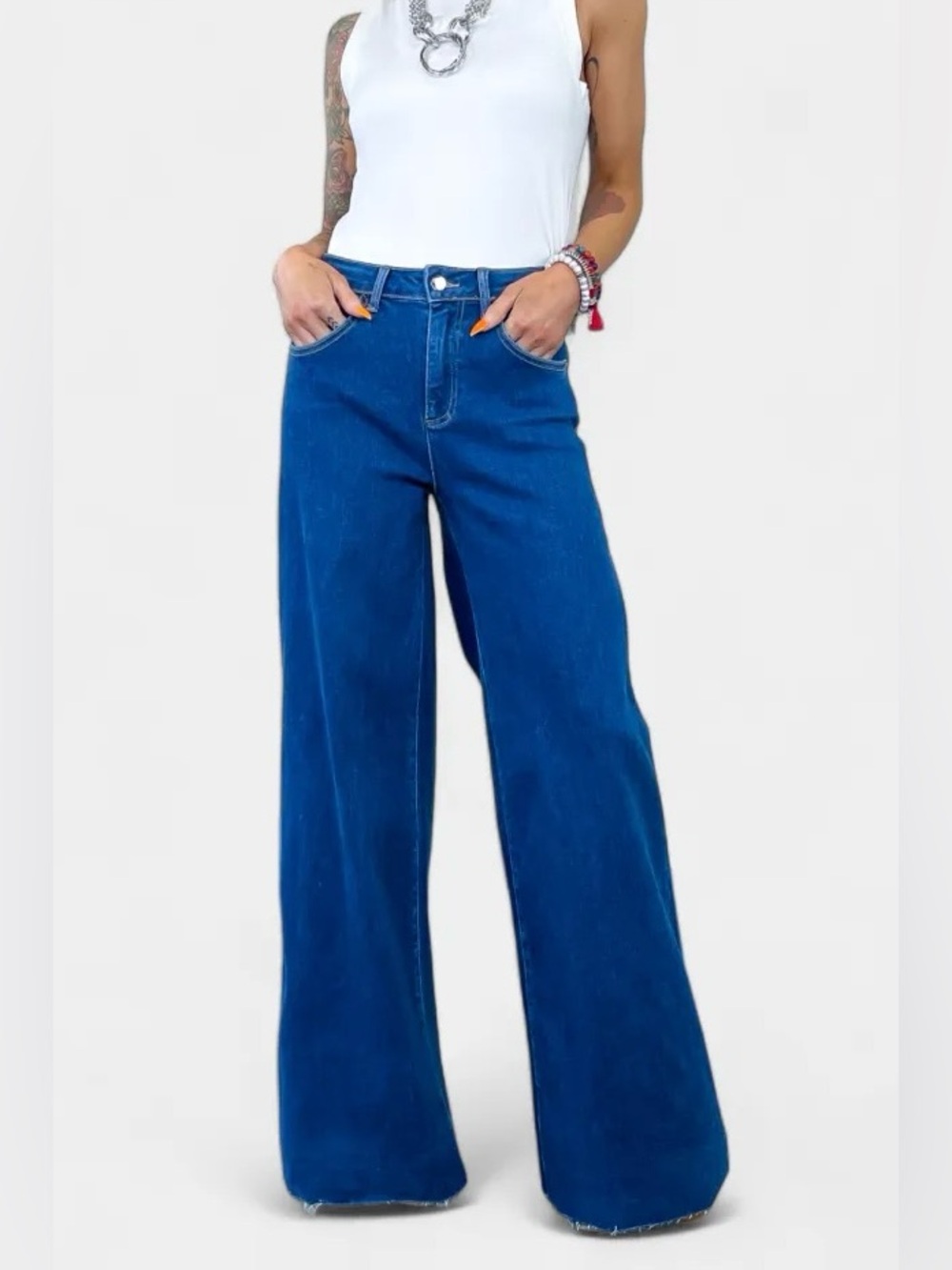 RISEN Wide Leg Raw Hem High Waist Palazzo Jeans Sz 27